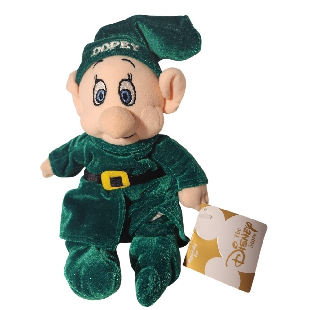 Vintage Disney Store Dopey Scented Pine Beanbag Plush Snow White Green Velvet 9"